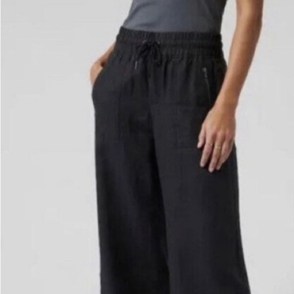 Athleta Cabo Linen Wide Leg Pant womens size 16 100% linen black NWOT